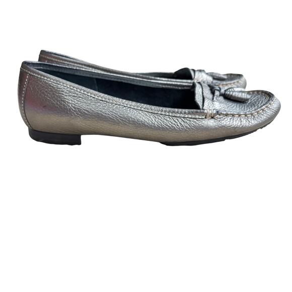 Talbots leather flats loafers US 6.5M casual shoes gold metallic classic tassels - Picture 6 of 9